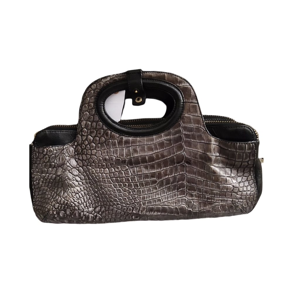 1Cynthia Rowley Crocodile-Embossed Black and Brown Leather Handbag